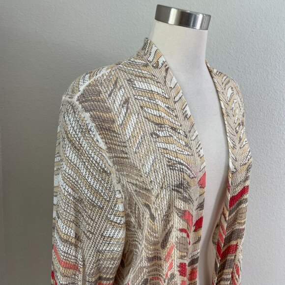 Nic+Zoe Plus 2X Boho Chevron Knit Linen Blend Open Cardigan Earth Tones - Picture 2 of 11
